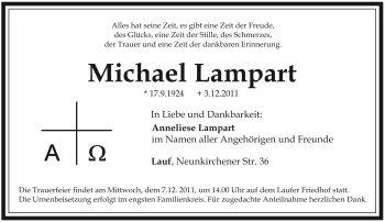 Traueranzeige von Michael Lampart von Pegnitz-Zeitung